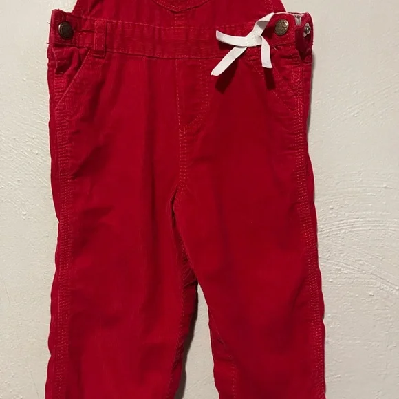 OshKosh B'gosh Vibrant Red Overalls with White Bow Accent - Picture 2 of 7